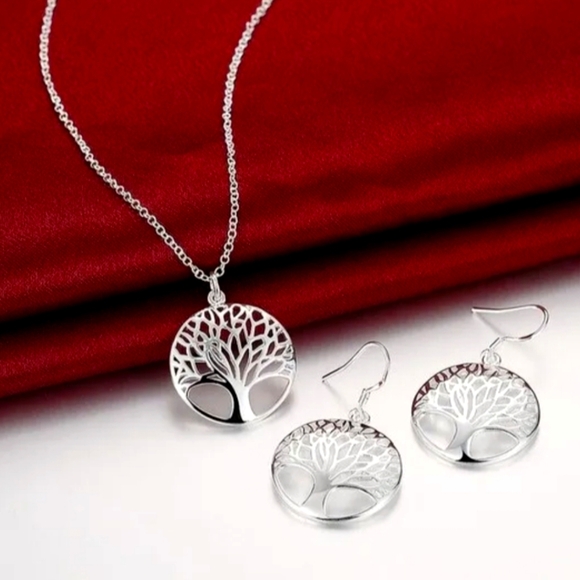 Jewelry - Elegant Silver Tree of Life Necklace and Earring Set